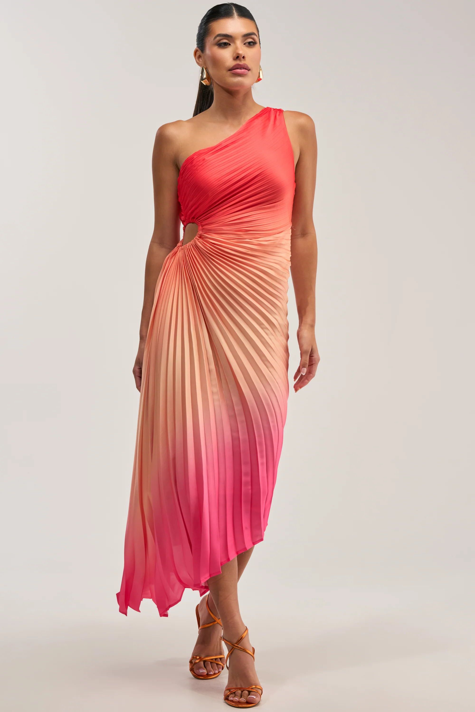 WILD CARD ONE SHOULDER OMBRE MIDI DRESS IN PINK - Akira Wear