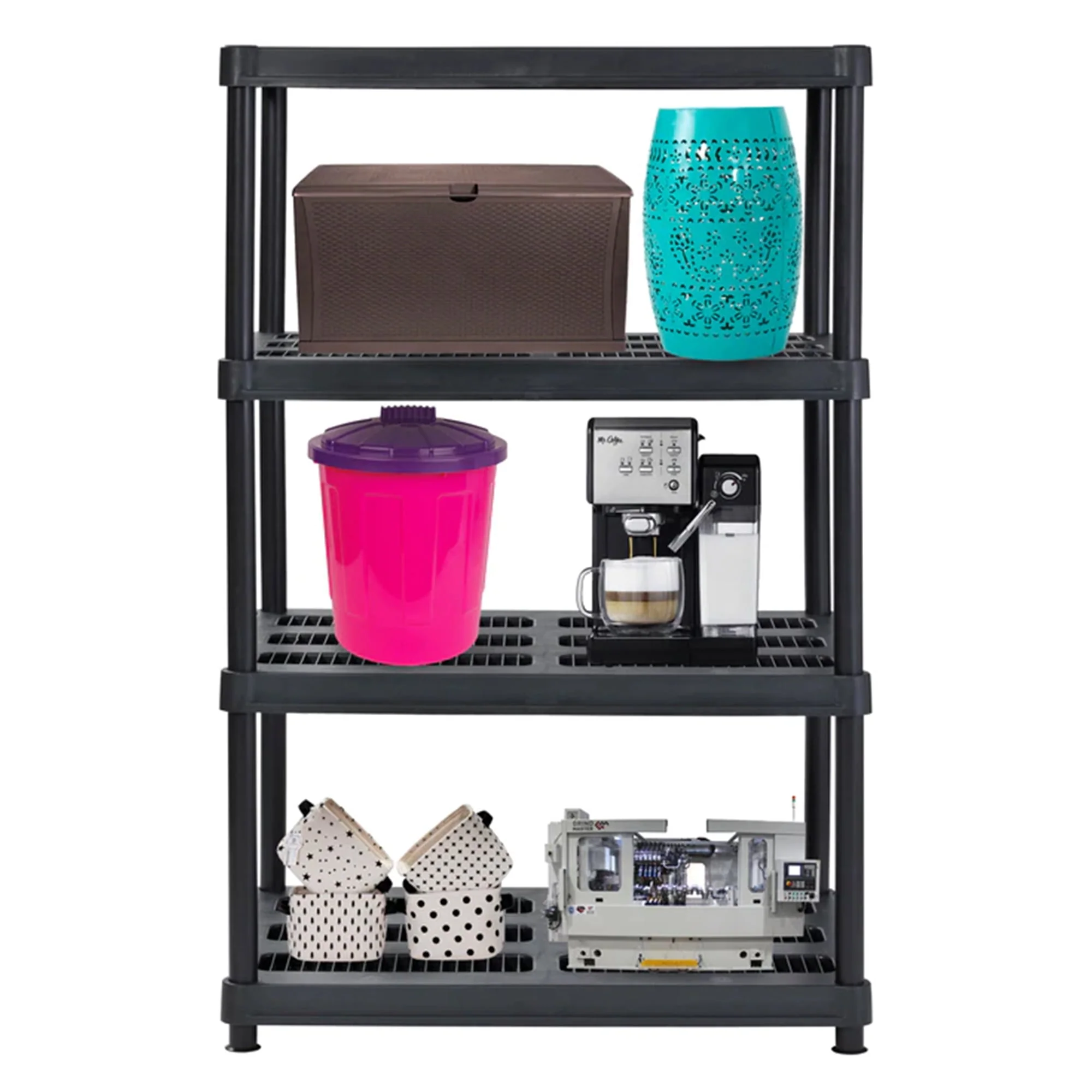 Juggernaut Storage 56 Inch 4 Shelf Plastic Utility Shelving Storage Unit
