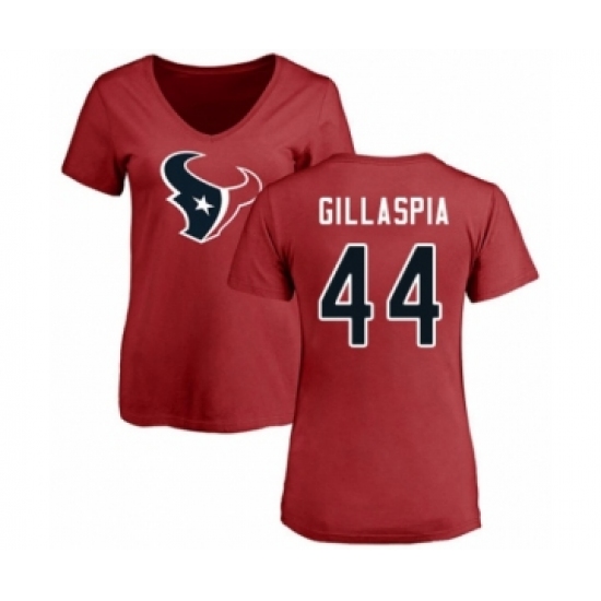 Football Women's Houston Texans #44 Cullen Gillaspia Red Name & Number Logo T-Shirt - Jersey