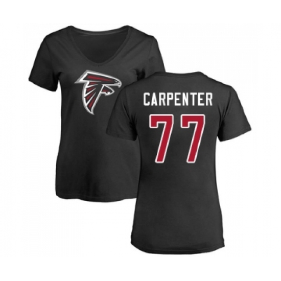 Football Women's Atlanta Falcons #77 James Carpenter Black Name & Number Logo T-Shirt - Jersey