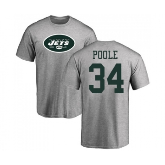 Football New York Jets #34 Brian Poole Ash Name & Number Logo T-Shirt - Jersey