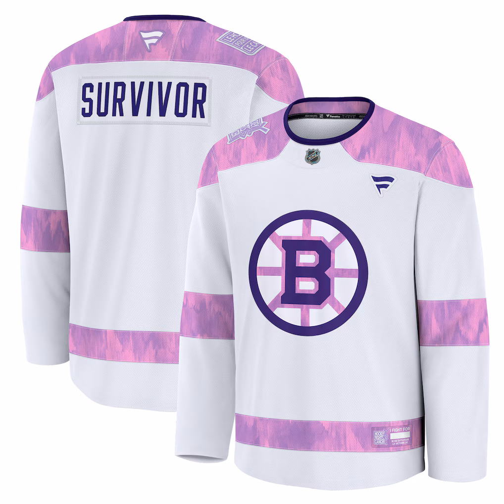 Men's Boston Bruins Fanatics White Hockey Fights Cancer Survivor Practice Jersey - Jersey