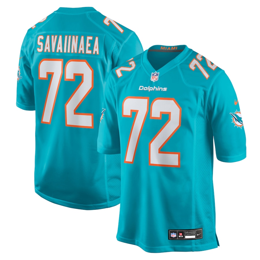 Men's Miami Dolphins Jonah Savaiinaea Nike Aqua Team Game Jersey - Jersey