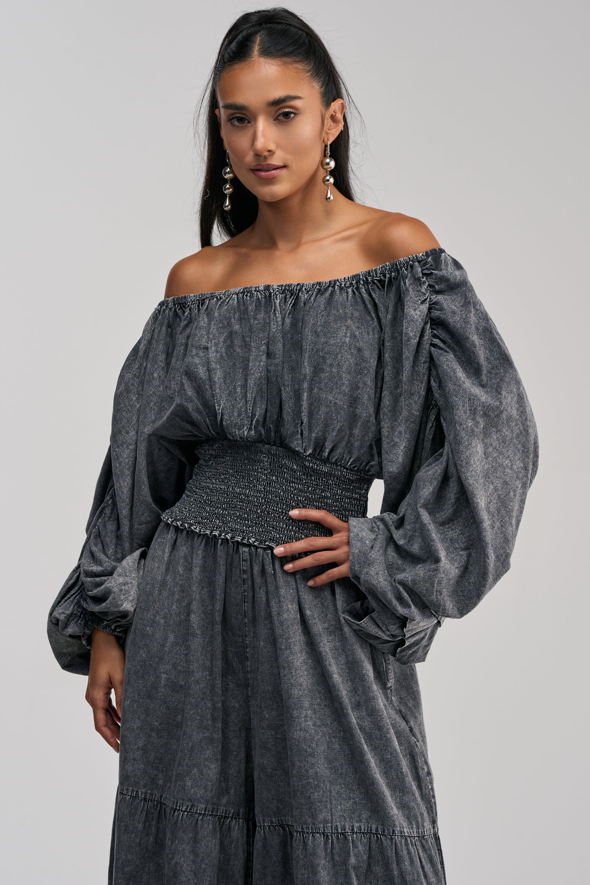 DENIM FOR DAYS OFF THE SHOULDER TOP IN DARK DENIM - Akira Wear