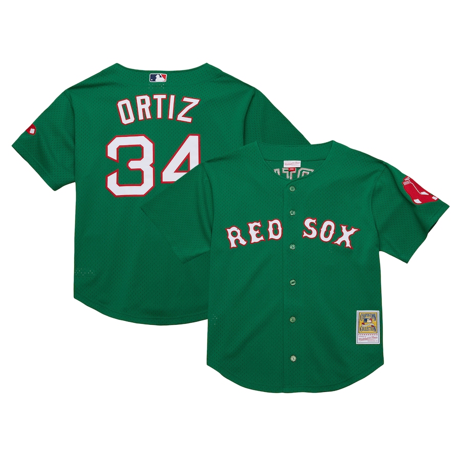Men's Boston Red Sox David Ortiz Mitchell & Ness Kelly Green Cooperstown Collection Mesh Batting Practice Jersey - Jersey