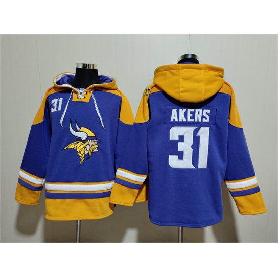 Men's Minnesota Vikings #31 Cam Akers Purple Yellow Ageless Must-Have Lace-Up Pullover Hoodie - Jersey