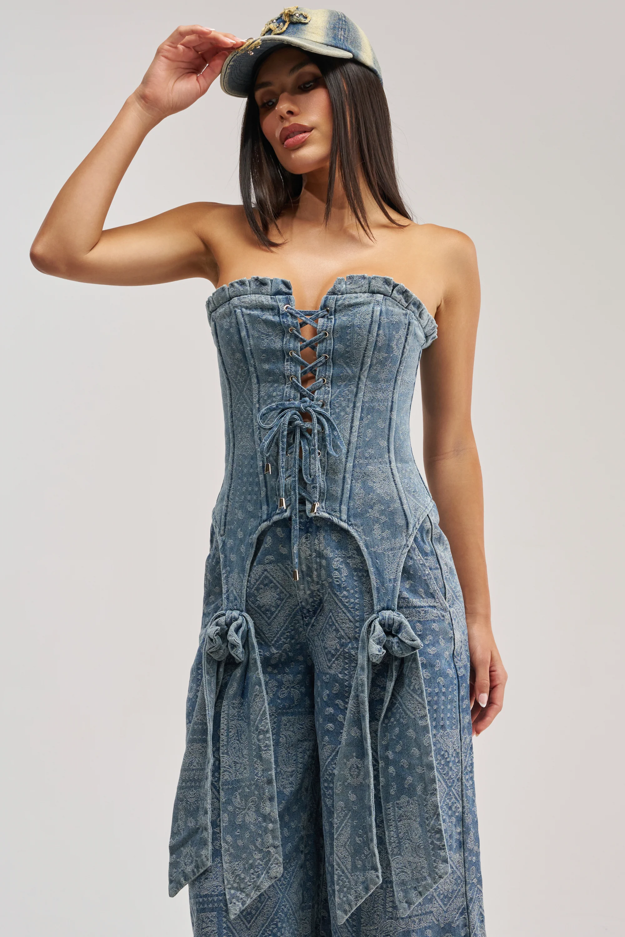 DREAMING BIG PAISLEY DENIM CORSET - Akira Wear