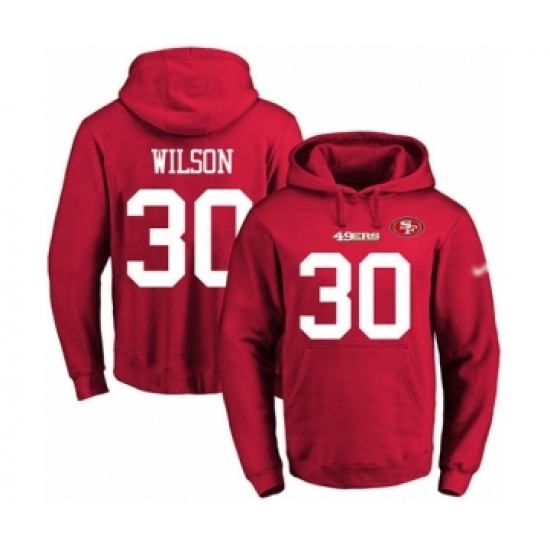 Football Men's San Francisco 49ers #30 Jeff Wilson Red Name & Number Pullover Hoodie - Jersey