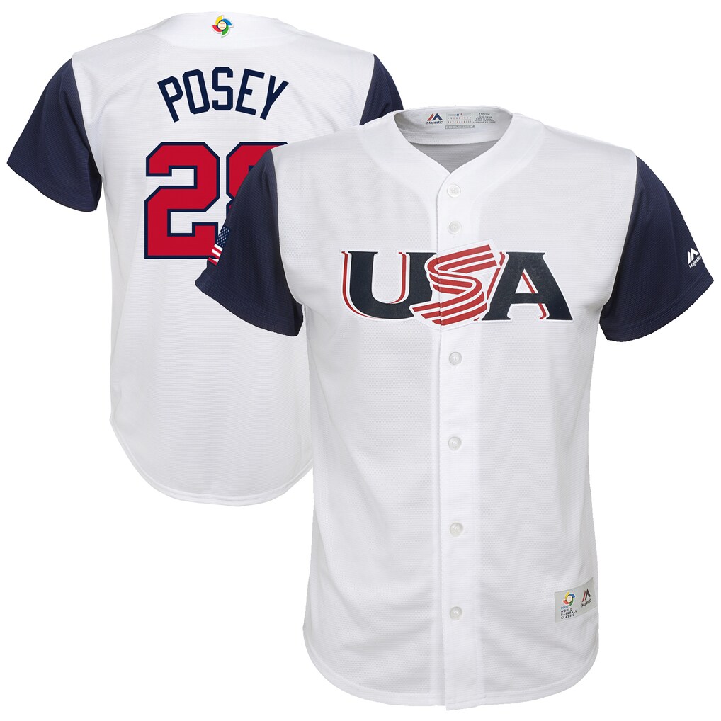 Youth USA Baseball Buster Posey Majestic White 2017 World Baseball Classic Replica Jersey - Jersey