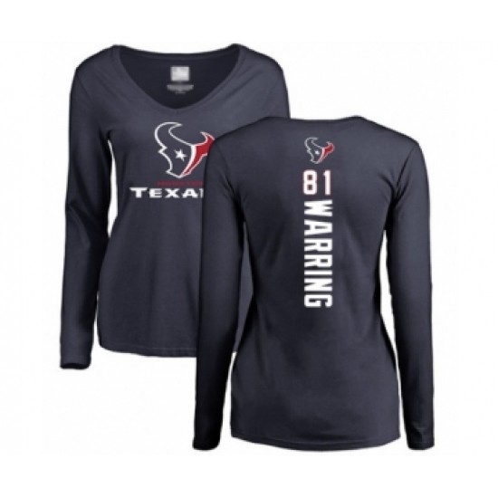 Football Women's Houston Texans #81 Kahale Warring Navy Blue Backer Long Sleeve T-Shirt - Jersey