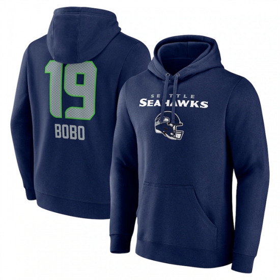 Men's Seattle Seahawks #19 Jake Bobo Navy Team Wordmark Player Name & Number Pullover Hoodie - Jersey