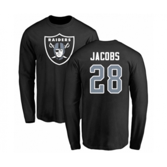 Football Oakland Raiders #28 Josh Jacobs Black Name & Number Logo Long Sleeve T-Shirt - Jersey