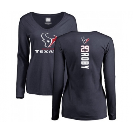 Football Women's Houston Texans #29 Bradley Roby Navy Blue Backer Long Sleeve T-Shirt - Jersey