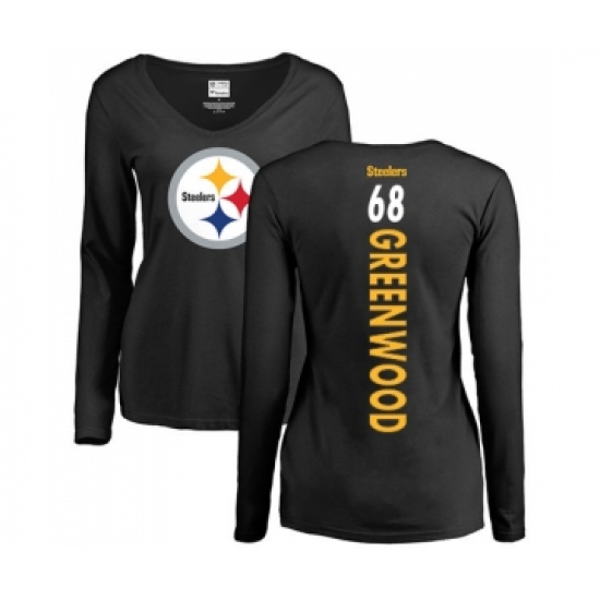 Football Women's Pittsburgh Steelers #68 L.C. Greenwood Black Backer Slim Fit Long Sleeve T-Shirt - Jersey