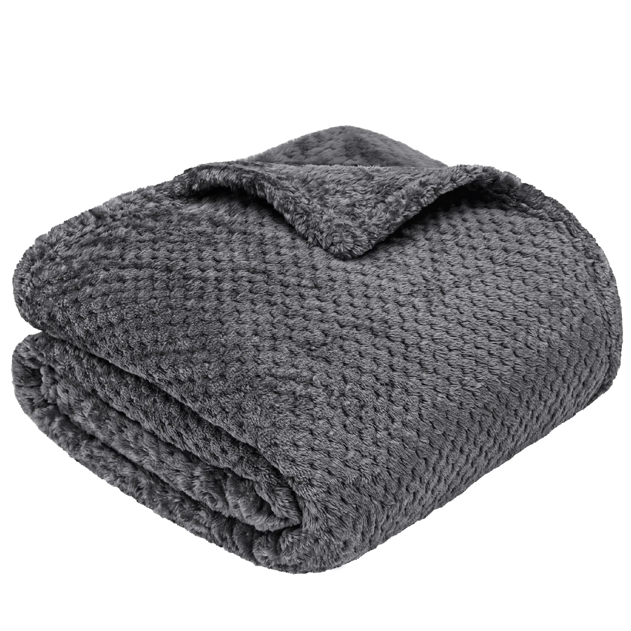 PAVILIA Waffle Fleece Throw Blanket for Couch Bed Dark Gray, Super Soft Fuzzy Cozy Blanket Sofa, Plush Warm Cute Decorative Home Decor Throw, Lightweight All Season, Charcoal Dark Grey, 50x60