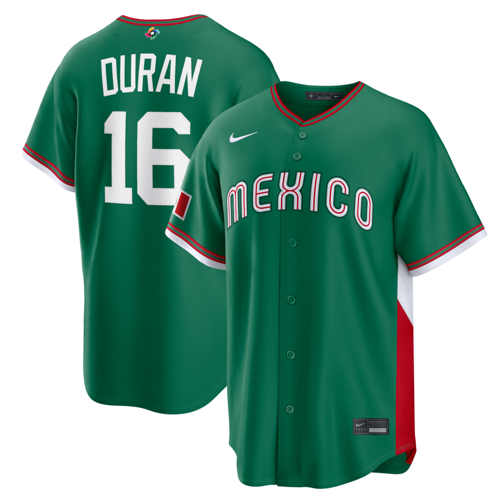 Men's Mexico Baseball Jarren Duran Nike Green 2026 World Baseball Classic Road Stadium Jersey - Jersey