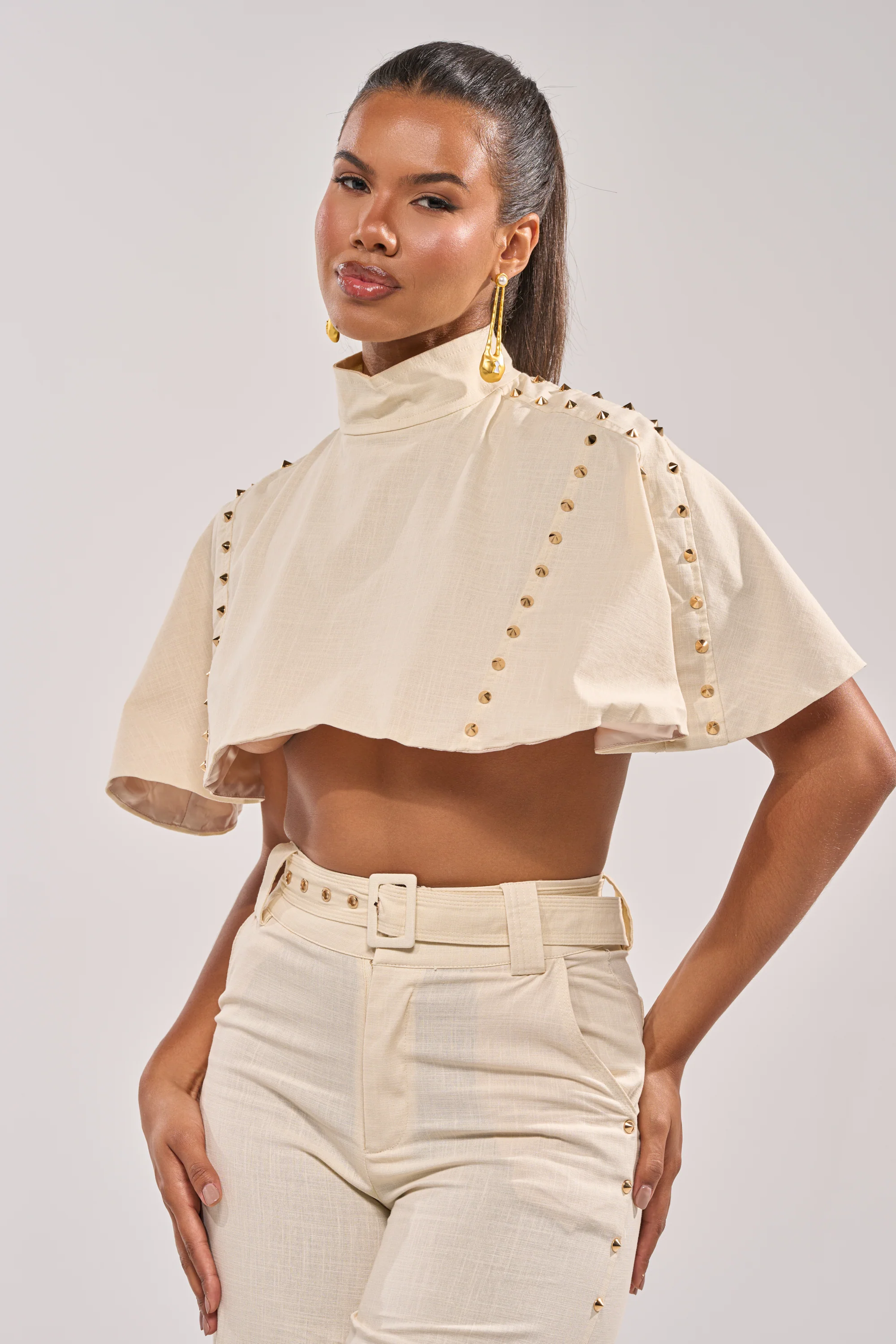 MAEVE LINEN STUDDED BLOUSE - Akira Wear