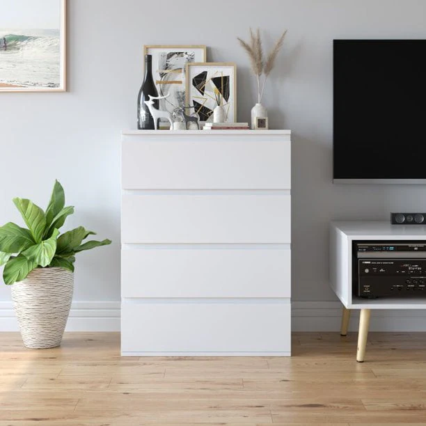 Homfa 5 Drawer White Dresser, Modern Storage Cabinet for Bedroom, White Chest of Drawers Wood Organizer for Living Room