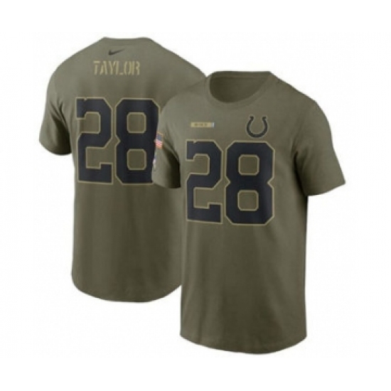 Men's Indianapolis Colts #28 Jonathan Taylor 2021 Olive Salute To Service Football T-Shirt - Jersey