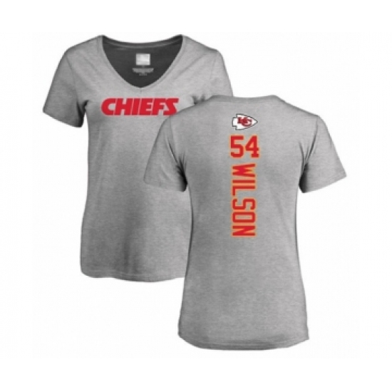Football Women's Kansas City Chiefs #54 Damien Wilson Ash Backer V-Neck T-Shirt - Jersey