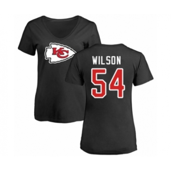 Football Women's Kansas City Chiefs #54 Damien Wilson Black Name & Number Logo Slim Fit T-Shirt - Jersey