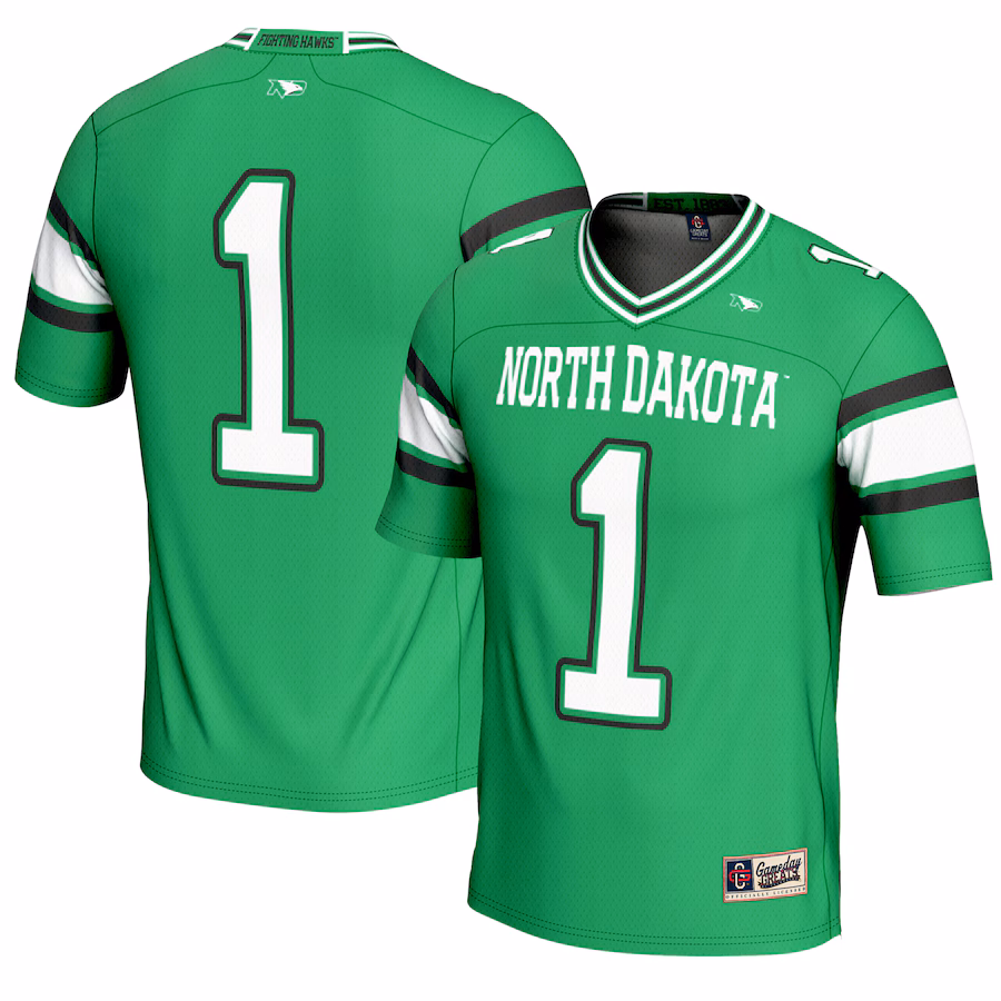 Men's GameDay Greats #1 Kelly Green North Dakota Endzone Football Jersey - Jersey