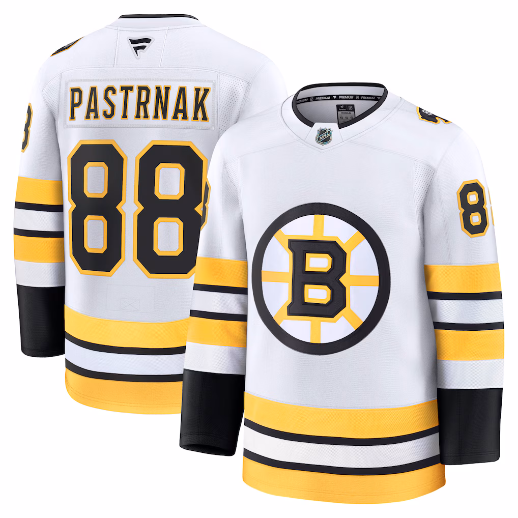 Men's Boston Bruins David Pastrnak Fanatics White Away Premium Player Jersey - Jersey