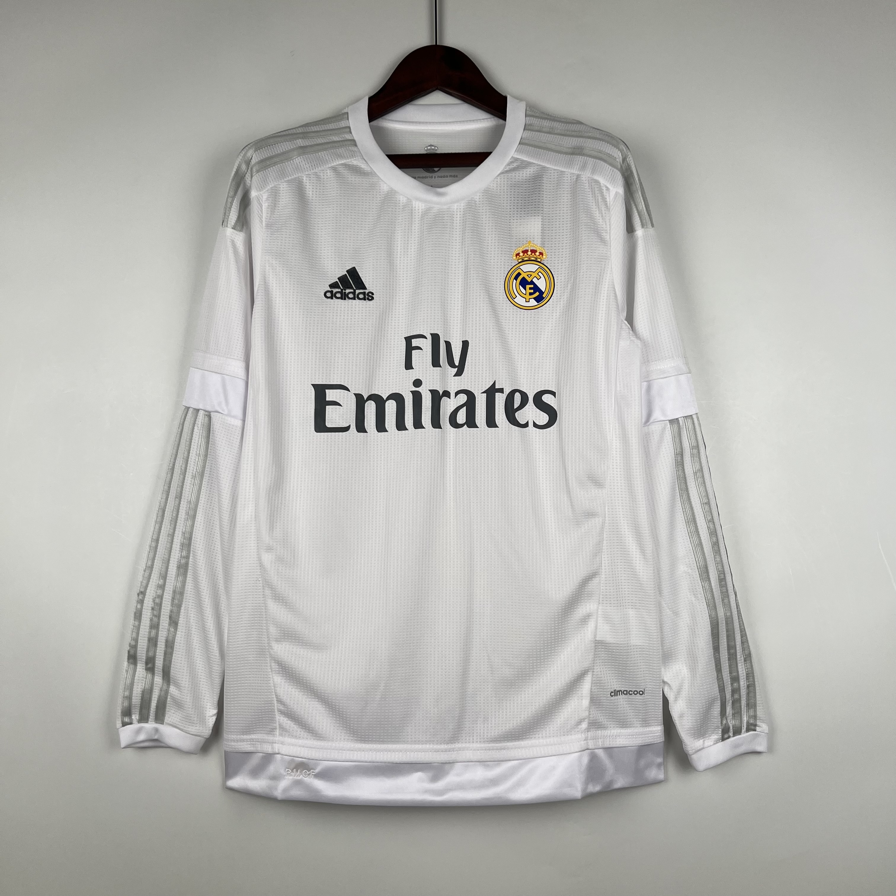 Real Madrid Retro Jersey Home Long Sleeve Custom Soccer Shirt 2015/16 - Jersey