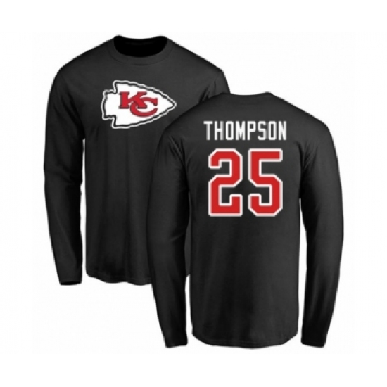 Football Kansas City Chiefs #25 Darwin Thompson Black Name & Number Logo Long Sleeve T-Shirt - Jersey