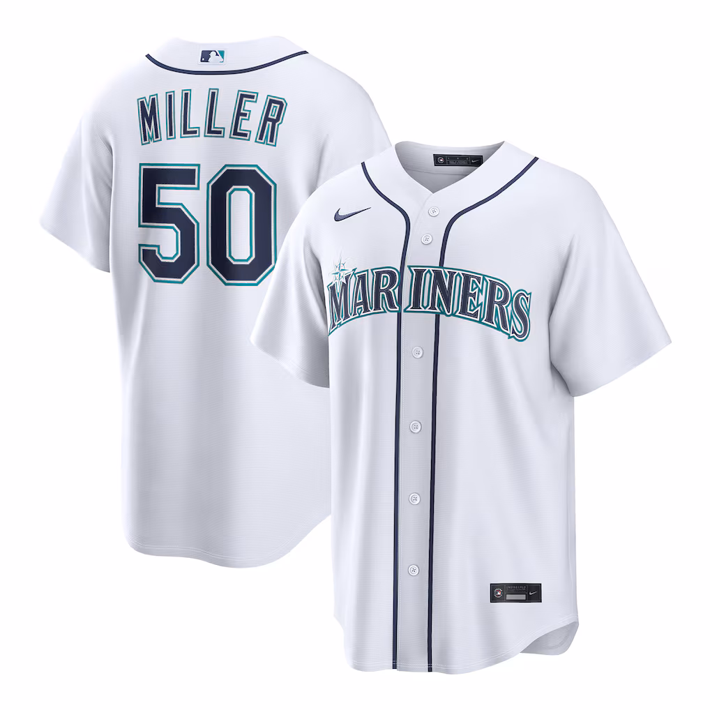 Men's Seattle Mariners Bryce Miller Nike White Home Replica Jersey - Jersey