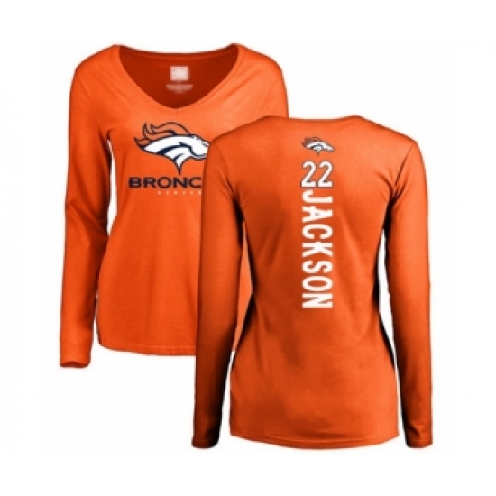 Football Women's Denver Broncos #22 Kareem Jackson Orange Backer Long Sleeve T-Shirt - Jersey