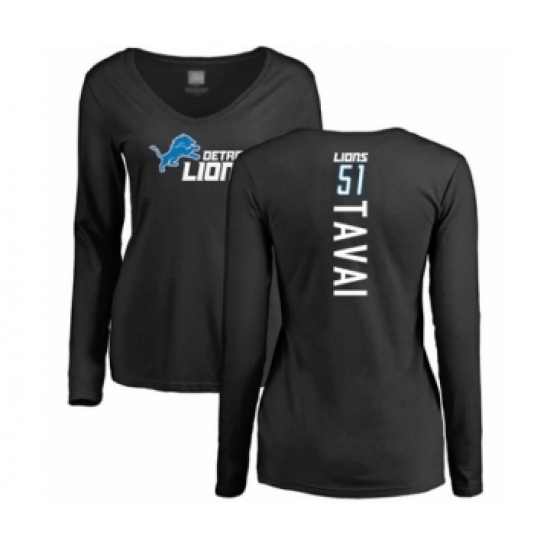 Football Women's Detroit Lions #51 Jahlani Tavai Black Backer Long Sleeve T-Shirt - Jersey