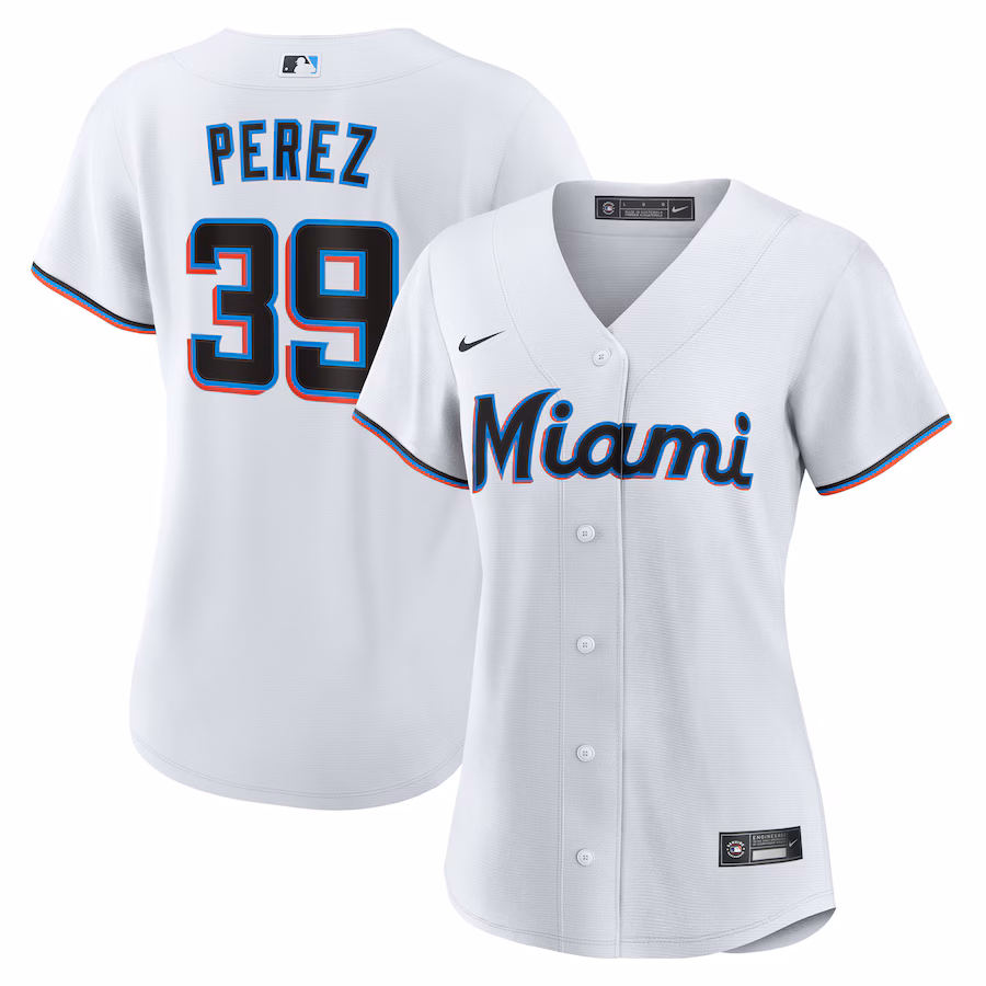 Women's Miami Marlins Eury Perez Nike White Home Replica Jersey - Jersey