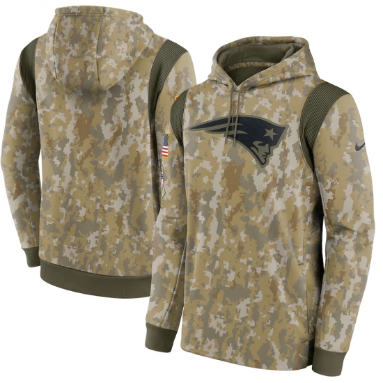 Men's New England Patriots Nike Camo 2021 Salute To Service Therma Performance Pullover Hoodie - Jersey