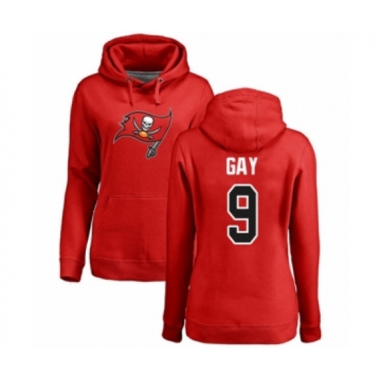 Football Women's Tampa Bay Buccaneers #9 Matt Gay Red Name & Number Logo Pullover Hoodie - Jersey