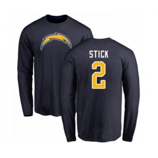Football Los Angeles Chargers #2 Easton Stick Navy Blue Name & Number Logo Long Sleeve T-Shirt - Jersey