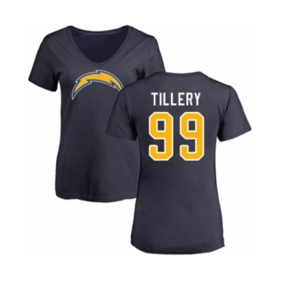Football Women's Los Angeles Chargers #99 Jerry Tillery Navy Blue Name & Number Logo T-Shirt - Jersey