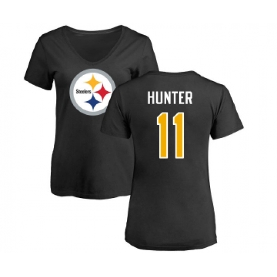 Football Women's Pittsburgh Steelers #11 Justin Hunter Black Name & Number Logo Slim Fit T-Shirt - Jersey
