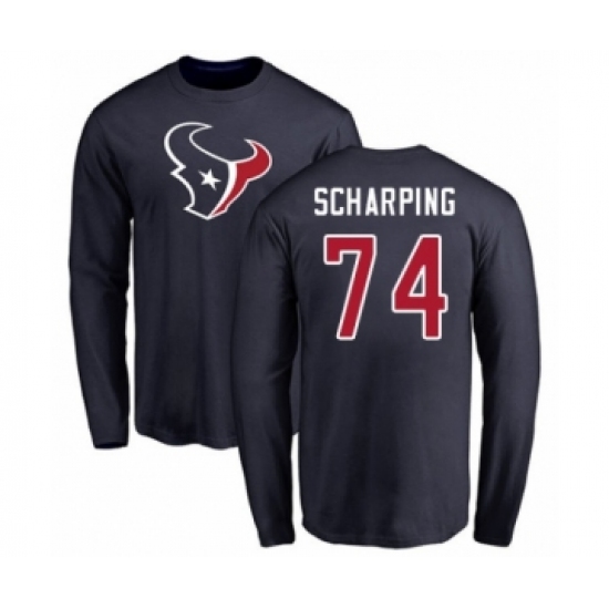 Football Houston Texans #74 Max Scharping Navy Blue Name & Number Logo Long Sleeve T-Shirt - Jersey