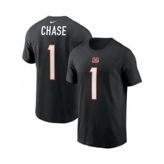 Men's Cincinnati Bengals #1 Ja'Marr Chase 2021 Black Football Draft First Round Pick Player Name & Number T-Shirt - Jersey