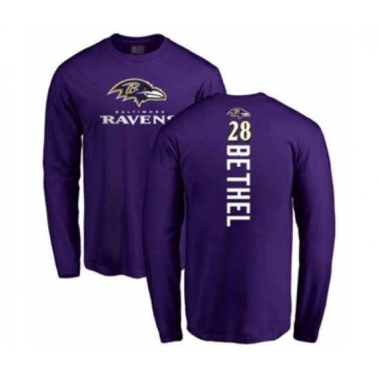 Football Baltimore Ravens #28 Justin Bethel Purple Backer Long Sleeve T-Shirt - Jersey
