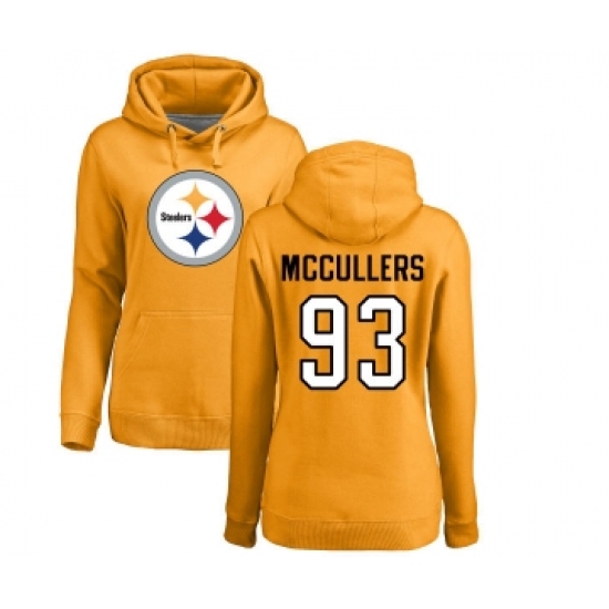 Football Women's Pittsburgh Steelers #93 Dan McCullers Gold Name & Number Logo Pullover Hoodie - Jersey