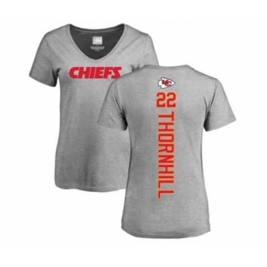 Football Women's Kansas City Chiefs #22 Juan Thornhill Ash Backer V-Neck T-Shirt - Jersey