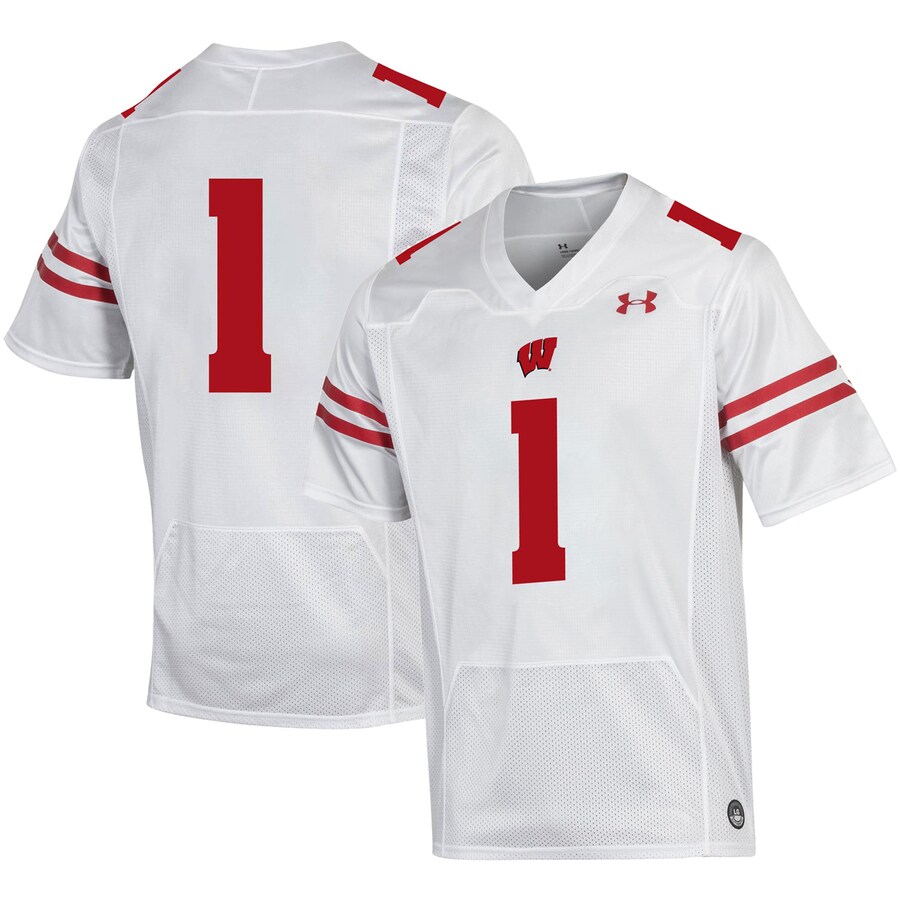 Men's Under Armour #1 White Wisconsin Badgers Premier Football Jersey - Jersey