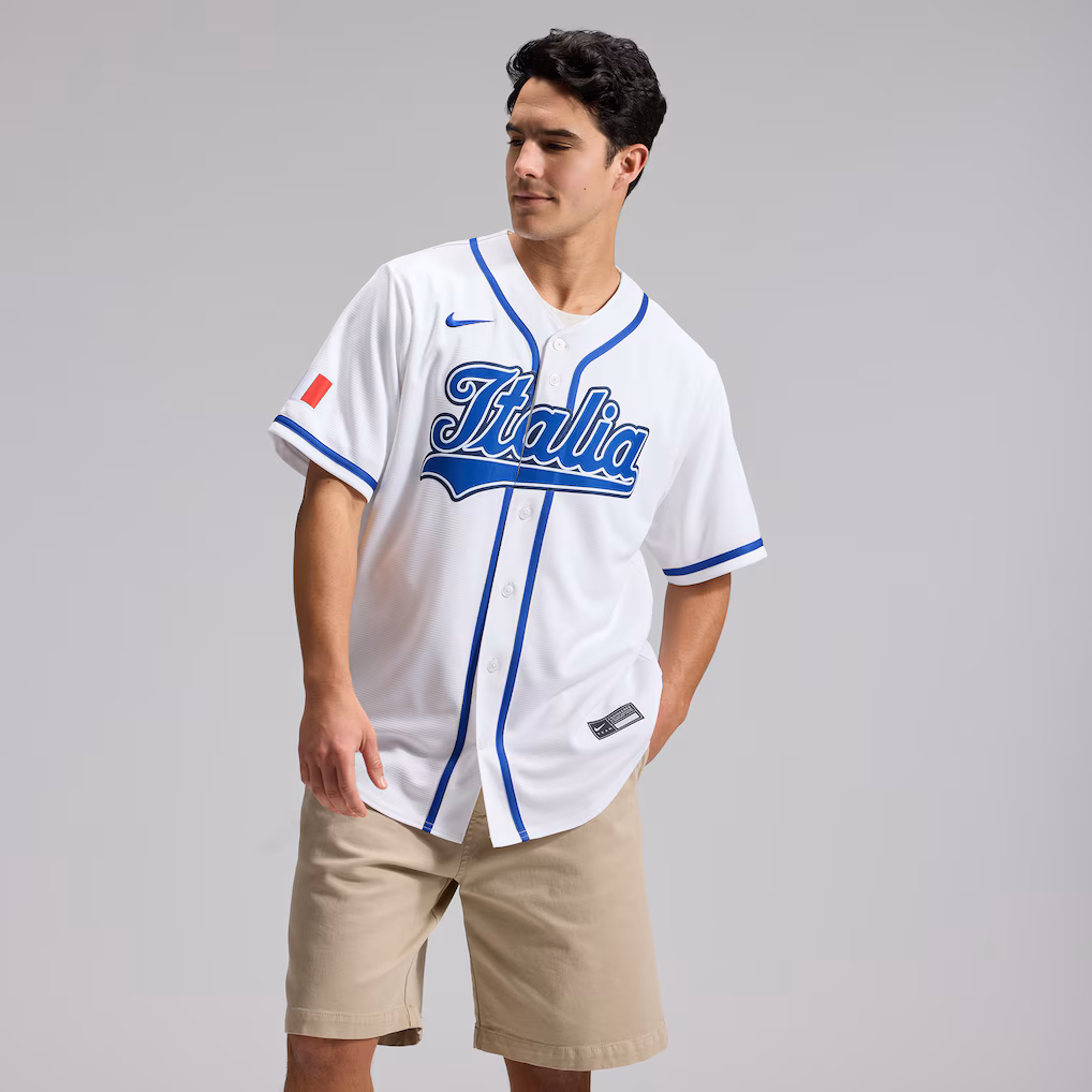 Men's Italy Baseball Nike White 2026 World Baseball Classic Home Stadium Jersey - Jersey