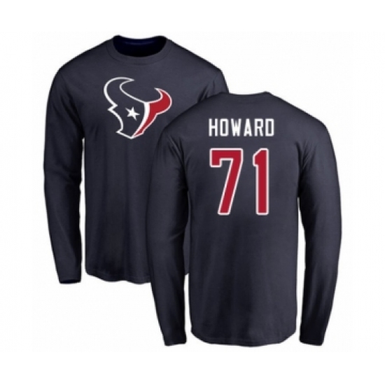 Football Houston Texans #71 Tytus Howard Navy Blue Name & Number Logo Long Sleeve T-Shirt - Jersey