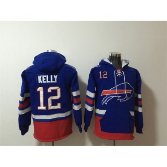 Men's Buffalo Bills #12 Jim Kelly Royal Ageless Must-Have Lace-Up Pullover Hoodie - Jersey