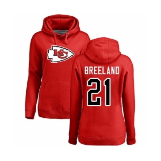 Football Women's Kansas City Chiefs #21 Bashaud Breeland Red Name & Number Logo Pullover Hoodie - Jersey
