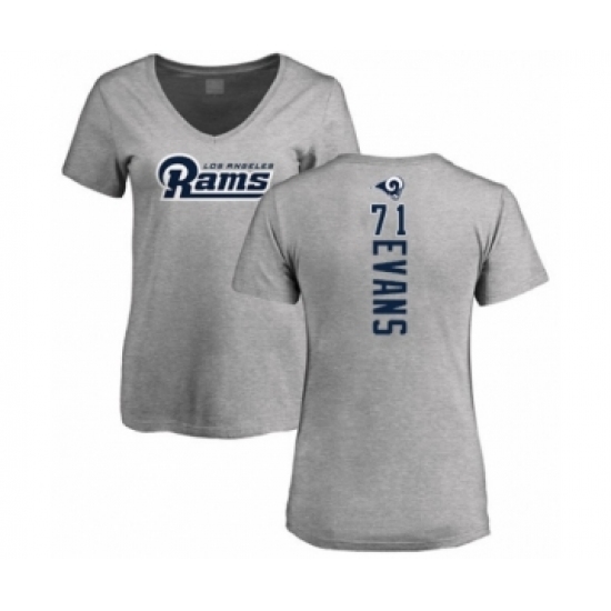 Football Women's Los Angeles Rams #71 Bobby Evans Ash Backer V-Neck T-Shirt - Jersey