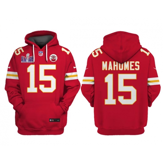 Men's Kansas City Chiefs #15 Patrick Mahomes Red Super Bowl LVIII Patch Limited Edition Hoodie - Jersey